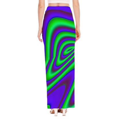 Purple Green Psychedelic Trippy Print High Slit Maxi Skirt