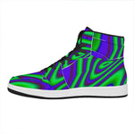 Purple Green Psychedelic Trippy Print High Top Leather Sneakers