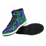 Purple Green Psychedelic Trippy Print High Top Leather Sneakers