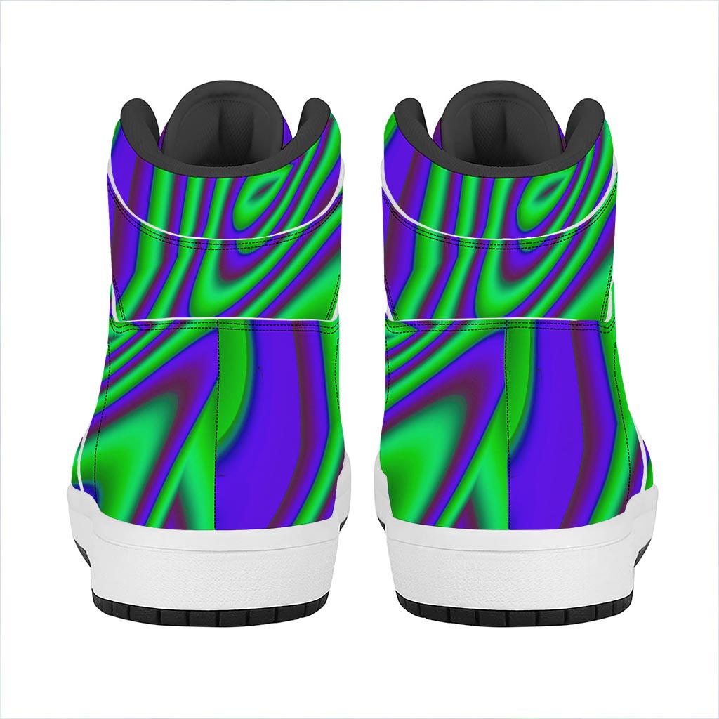 Purple Green Psychedelic Trippy Print High Top Leather Sneakers