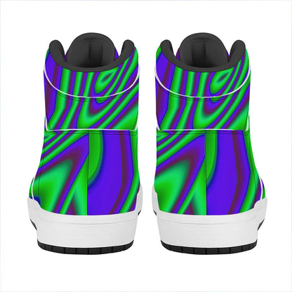 Purple Green Psychedelic Trippy Print High Top Leather Sneakers