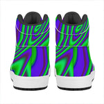 Purple Green Psychedelic Trippy Print High Top Leather Sneakers