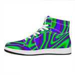 Purple Green Psychedelic Trippy Print High Top Leather Sneakers