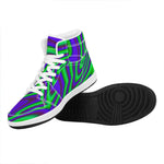 Purple Green Psychedelic Trippy Print High Top Leather Sneakers