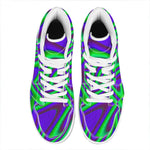 Purple Green Psychedelic Trippy Print High Top Leather Sneakers