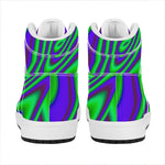Purple Green Psychedelic Trippy Print High Top Leather Sneakers