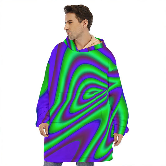 Purple Green Psychedelic Trippy Print Hoodie Blanket