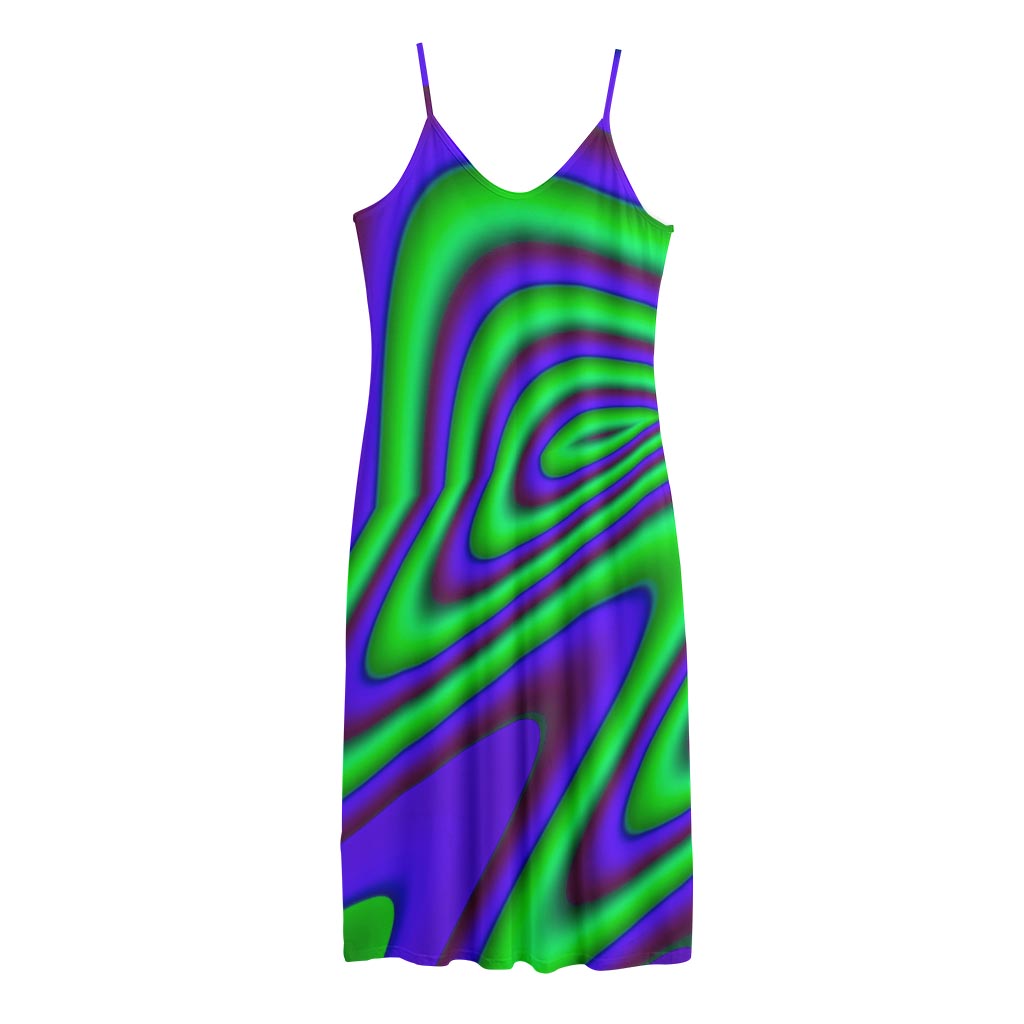 Purple Green Psychedelic Trippy Print Jersey Midi Cami Dress