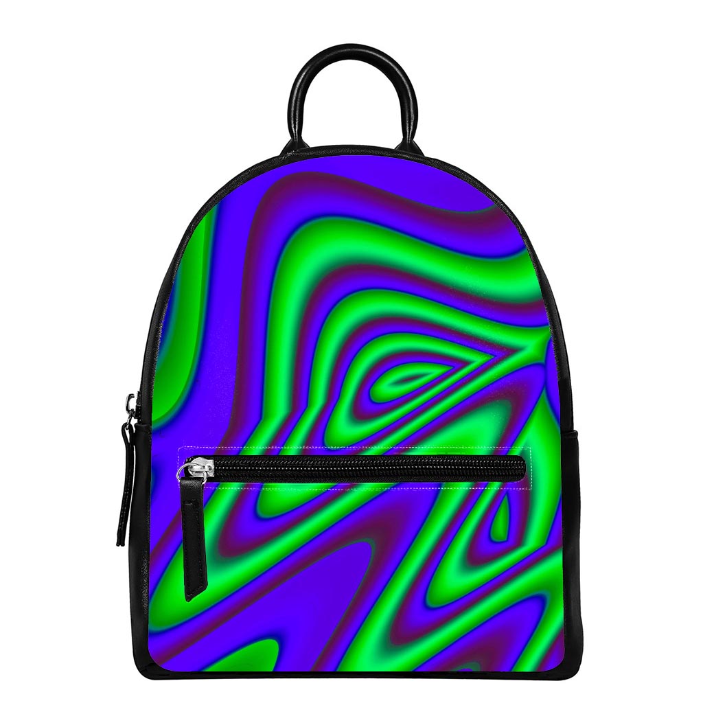 Purple Green Psychedelic Trippy Print Leather Backpack