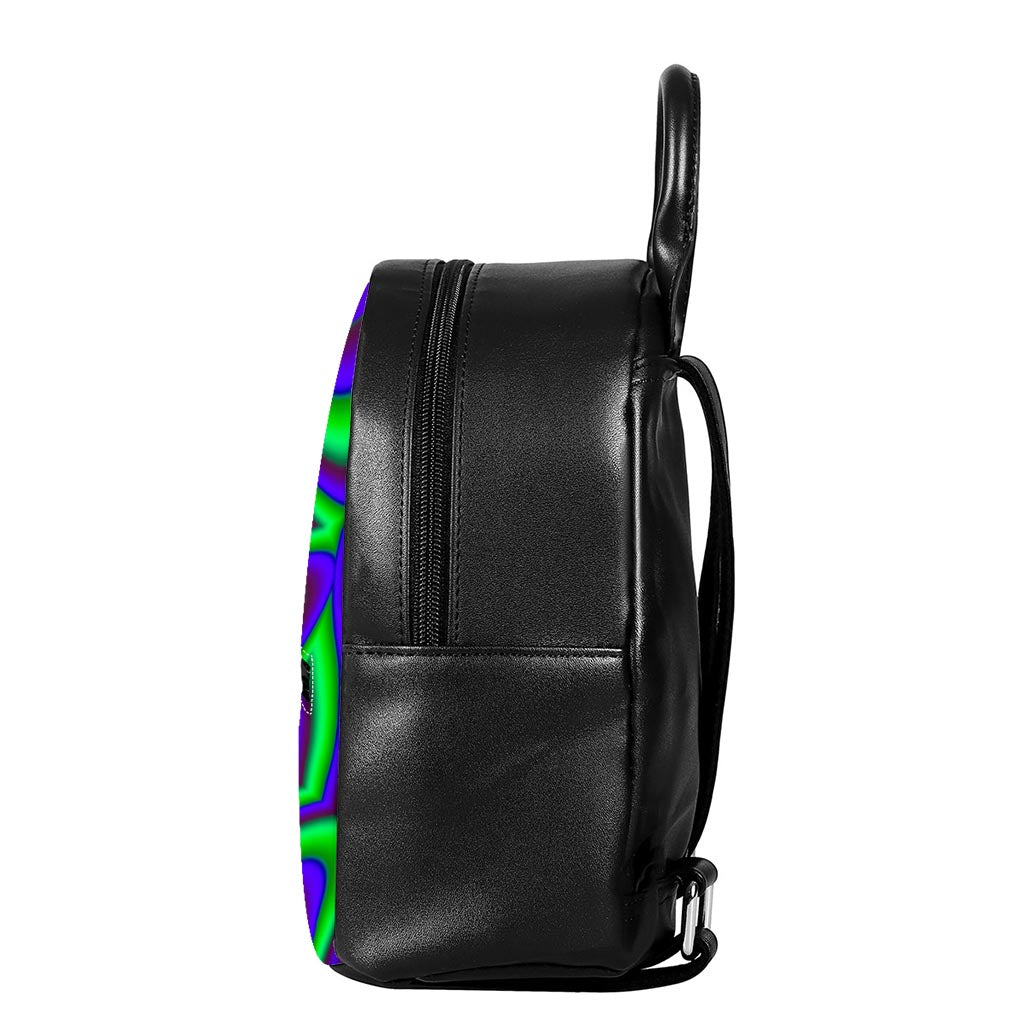 Purple Green Psychedelic Trippy Print Leather Backpack