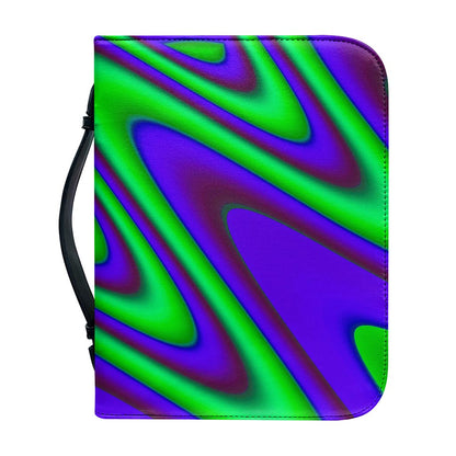 Purple Green Psychedelic Trippy Print Leather Bible Cover