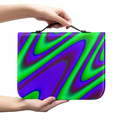 Purple Green Psychedelic Trippy Print Leather Bible Cover