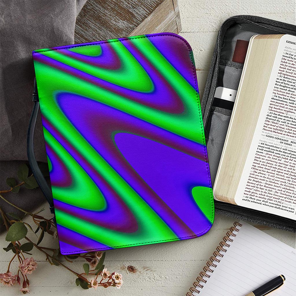 Purple Green Psychedelic Trippy Print Leather Bible Cover
