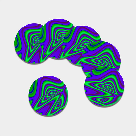 Purple Green Psychedelic Trippy Print Leather Coaster Set