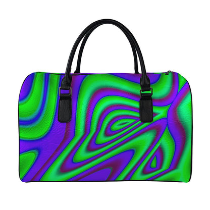 Purple Green Psychedelic Trippy Print Leather Duffle Bag