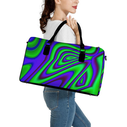 Purple Green Psychedelic Trippy Print Leather Duffle Bag