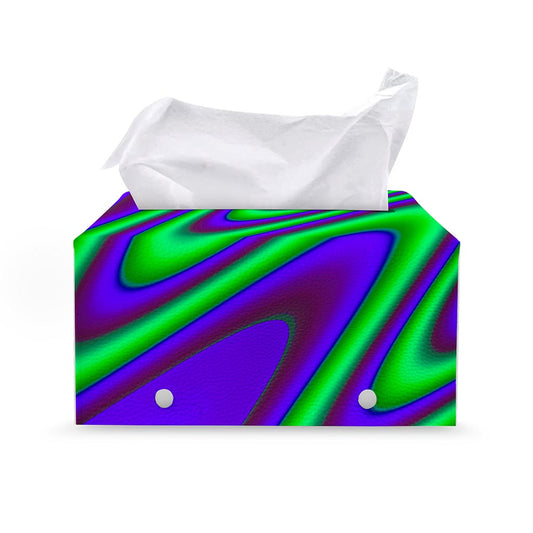 Purple Green Psychedelic Trippy Print Leather Tissue Box Cover