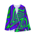 Purple Green Psychedelic Trippy Print Long Sleeve Short Coat