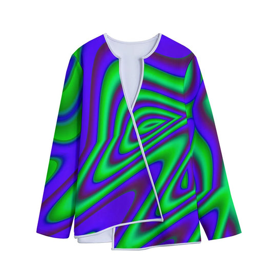 Purple Green Psychedelic Trippy Print Long Sleeve Short Coat