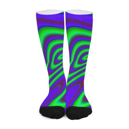 Purple Green Psychedelic Trippy Print Long Socks