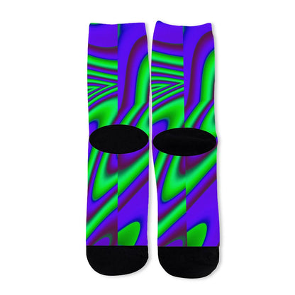 Purple Green Psychedelic Trippy Print Long Socks