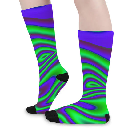 Purple Green Psychedelic Trippy Print Long Socks