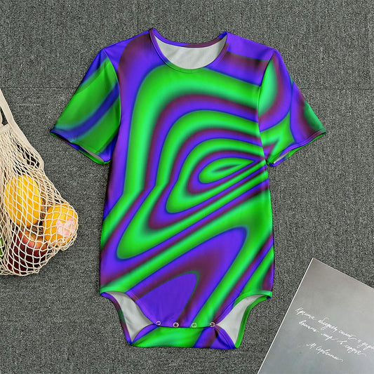 Purple Green Psychedelic Trippy Print Men's Bodysuit