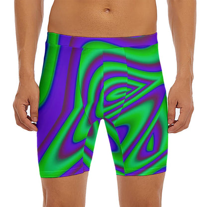 Purple Green Psychedelic Trippy Print Men's Long Boxer Briefs