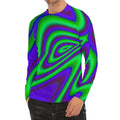 Purple Green Psychedelic Trippy Print Men's Long Sleeve Rash Guard