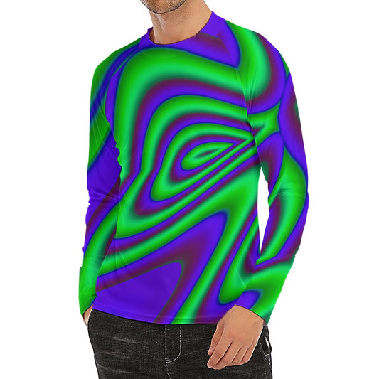 Purple Green Psychedelic Trippy Print Men's Long Sleeve Rash Guard