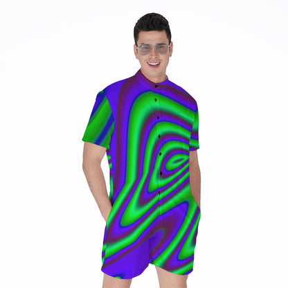Purple Green Psychedelic Trippy Print Men's Rompers