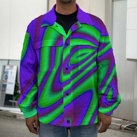 Purple Green Psychedelic Trippy Print Men's Shirt Jacket