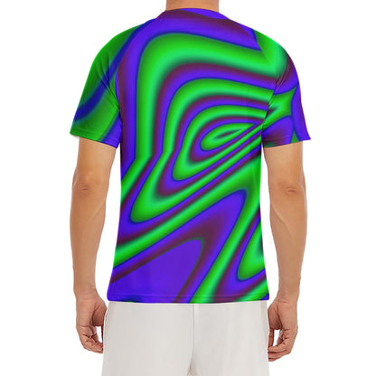 Purple Green Psychedelic Trippy Print Men's Short Sleeve Rash Guard