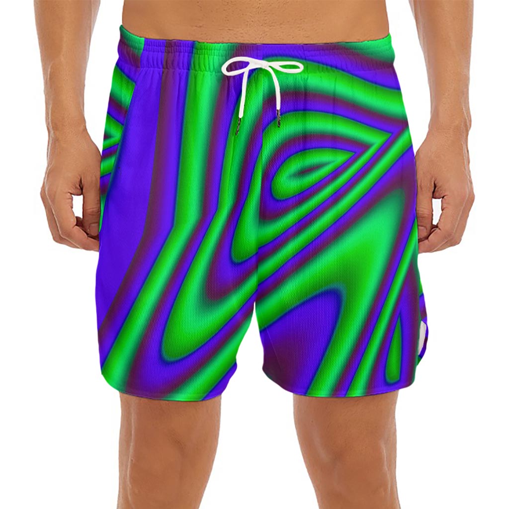 Purple Green Psychedelic Trippy Print Men's Split Running Shorts