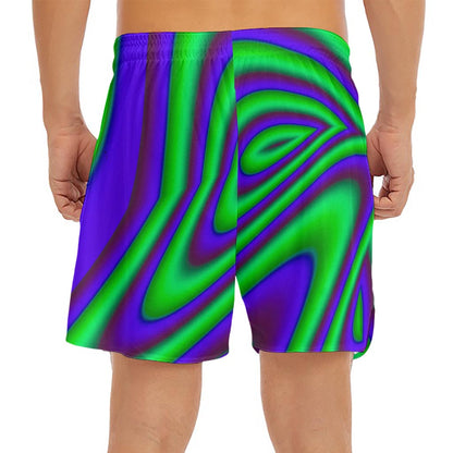Purple Green Psychedelic Trippy Print Men's Split Running Shorts