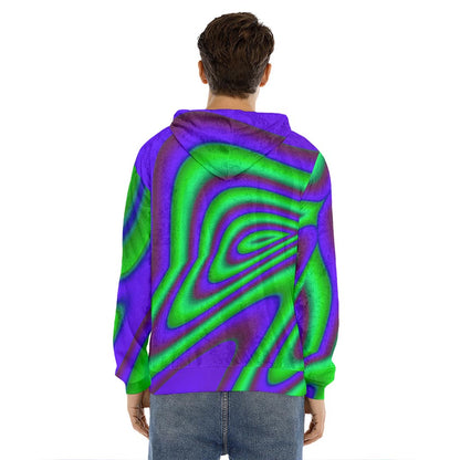 Purple Green Psychedelic Trippy Print Men's Velvet Pullover Hoodie
