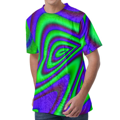 Purple Green Psychedelic Trippy Print Men's Velvet T-Shirt