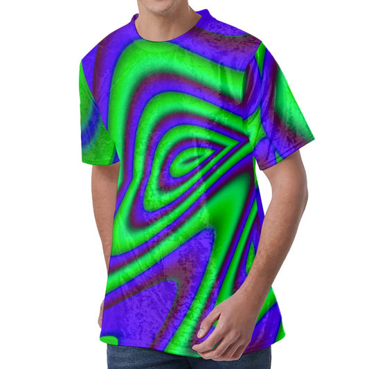 Purple Green Psychedelic Trippy Print Men's Velvet T-Shirt