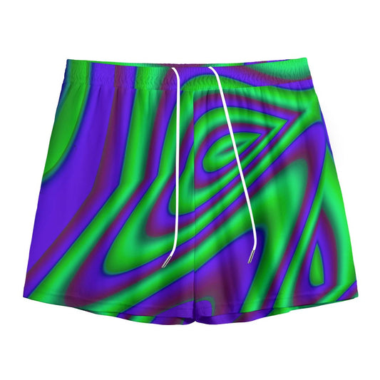 Purple Green Psychedelic Trippy Print Mesh Shorts