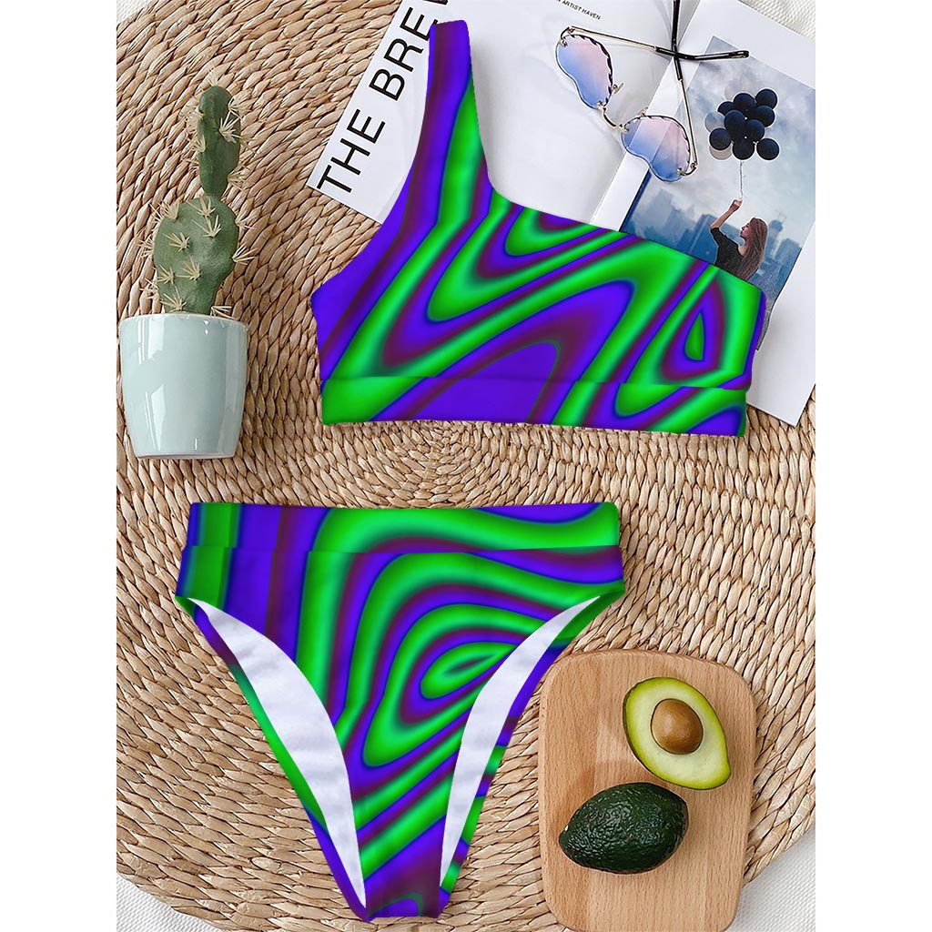 Purple Green Psychedelic Trippy Print One Shoulder Bikini Top