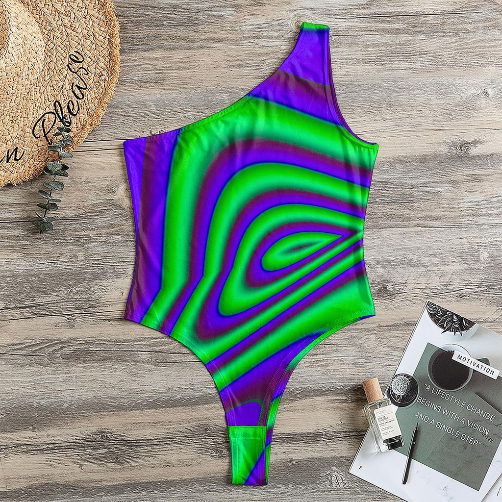Purple Green Psychedelic Trippy Print One Shoulder Bodysuit