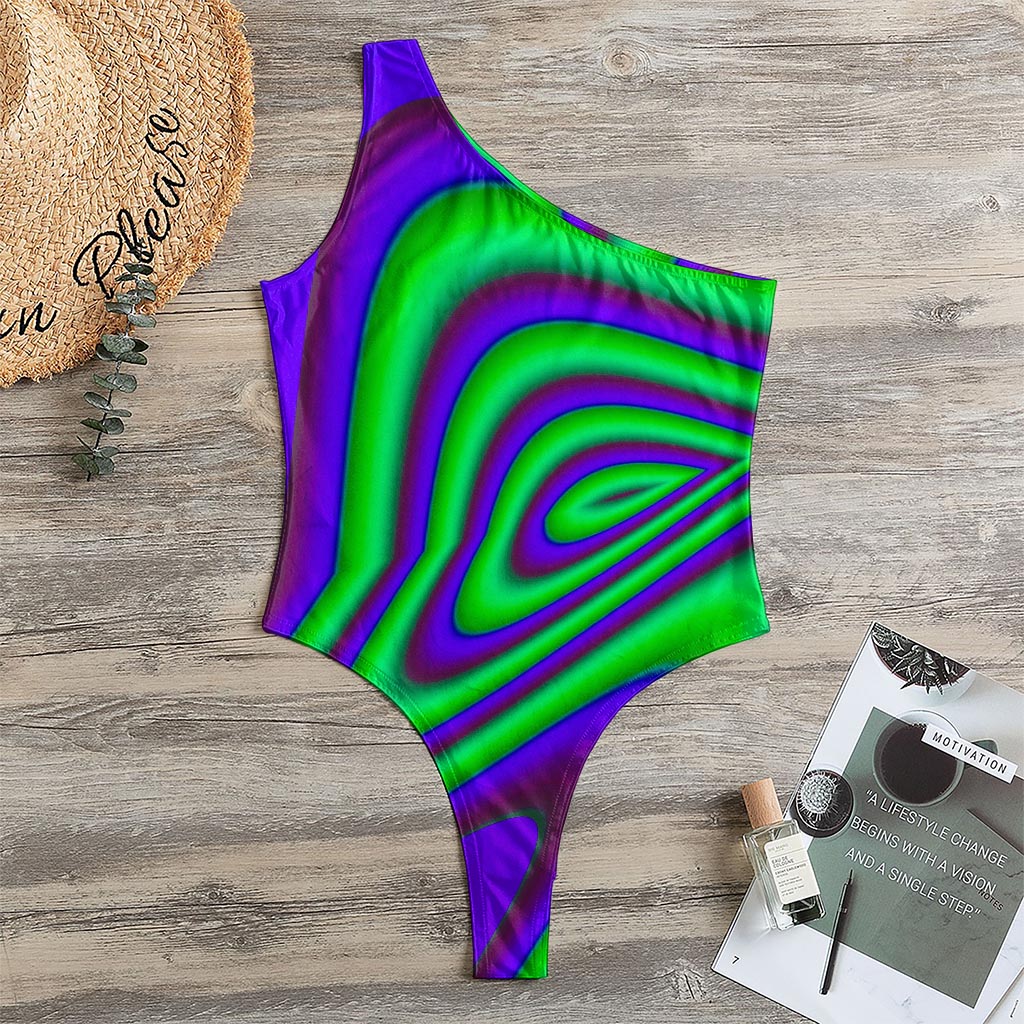 Purple Green Psychedelic Trippy Print One Shoulder Bodysuit