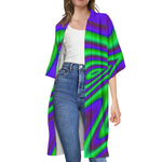 Purple Green Psychedelic Trippy Print Open Front Beach Cover Up