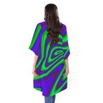Purple Green Psychedelic Trippy Print Open Front Beach Cover Up