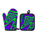Purple Green Psychedelic Trippy Print Oven Mitt And Pot Holder Set