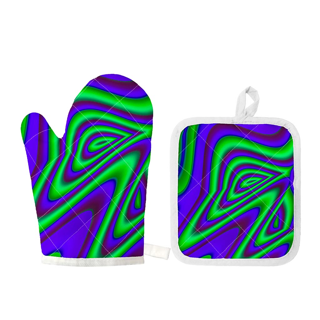 Purple Green Psychedelic Trippy Print Oven Mitt And Pot Holder Set