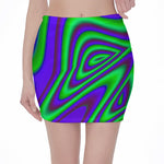 Purple Green Psychedelic Trippy Print Pencil Mini Skirt