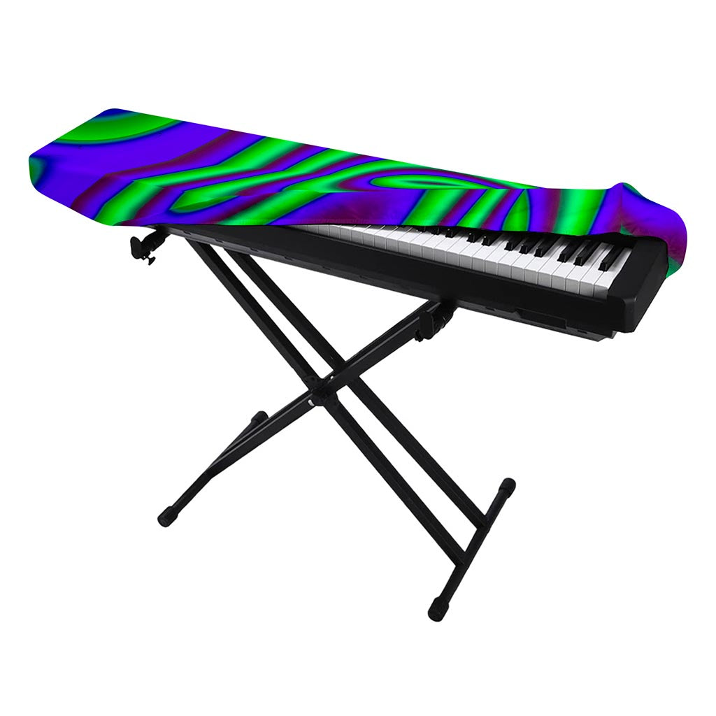 Purple Green Psychedelic Trippy Print Piano Keyboard Cover