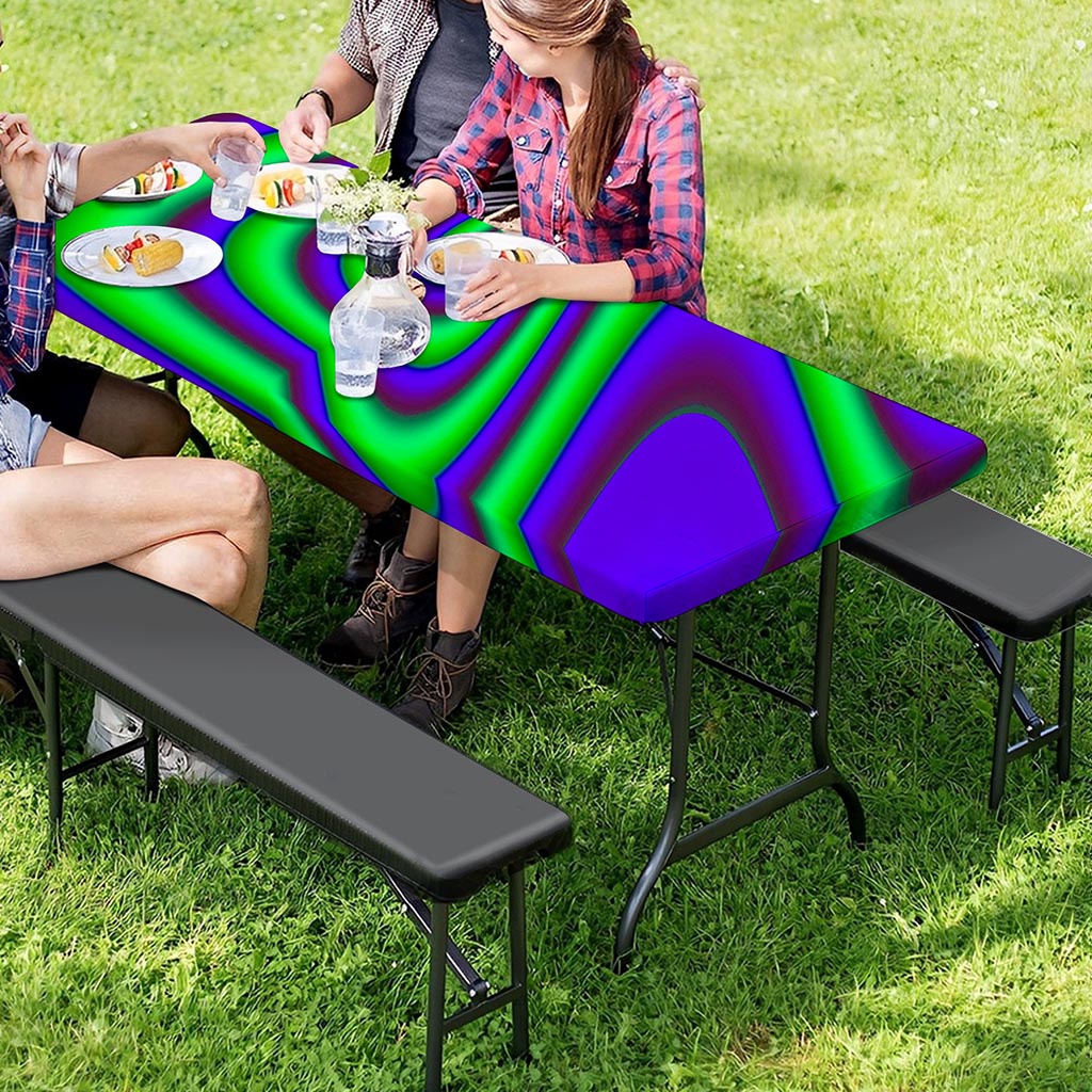 Purple Green Psychedelic Trippy Print Picnic Table Cover