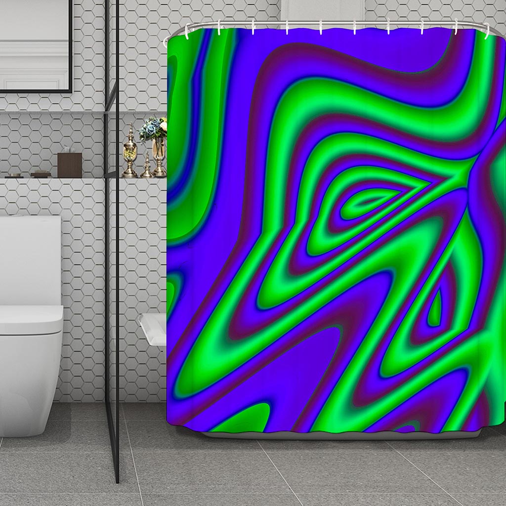 Purple Green Psychedelic Trippy Print Polyester Shower Curtain